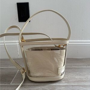 Staud Croc Cream Transparent Bucket Handbag